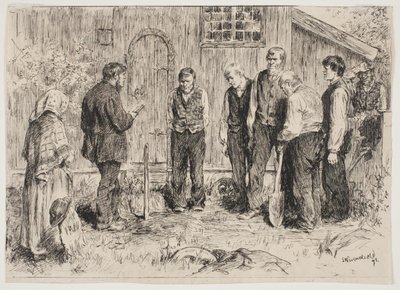 En fattig begravning i en norsk fjällby av Erik Theodor Werenskiold