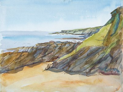 Rocky Beach på Roseland (penna & bläck och wc på papper) av Erin Townsend