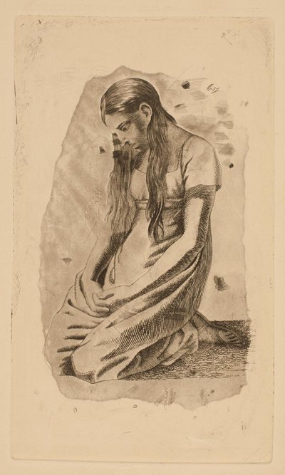 Knästående ung flicka av Erling Eckersberg