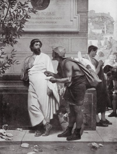 Aristides och bonden (litografi) av Ernest (1818-87) Hillemacher