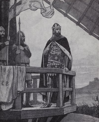 Kung Edward III i slaget vid Crecy, Frankrike, 26 augusti 1346 (litho) av Ernest (after) Board