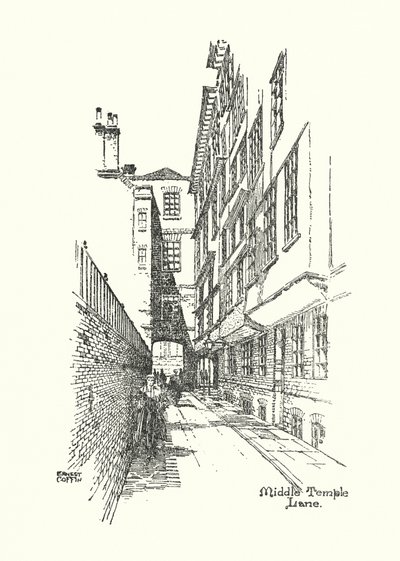 Gamla London: Middle Temple Lane (litografi) av Ernest (after) Coffin
