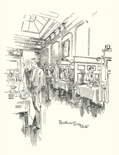 Gamla London: Restaurang på Cock Tavern (litografi) av Ernest (after) Coffin