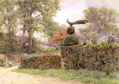 The Old Yew Hedge, Speldhurst, Kent (akvarell) av Ernest Arthur Rowe