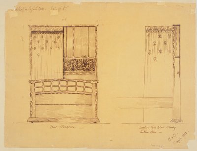Design för en sänggavel i engelsk ek, 1902 av Ernest Barnsley