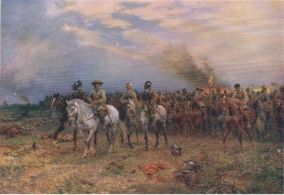 Cromwell at Marston Moor, illustration från The History of the British People, utgiven av Waverley, ca 1940 (färglitografi). av Ernest Crofts