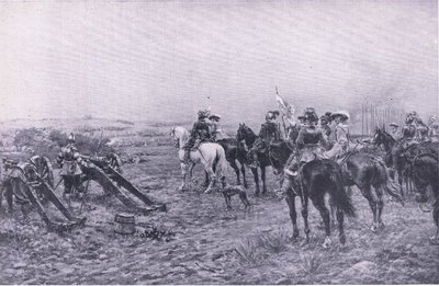 Prins Rupert vid slaget vid Marston, 2 juli 1644, illustration från brittiska striderna på land och hav, 1915 av Ernest Crofts