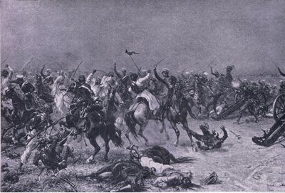Anklagelsen av Kings Own Light Dragons vid Mudki, illustration från British Battles on Land and Sea, 1915 av Ernest Crofts