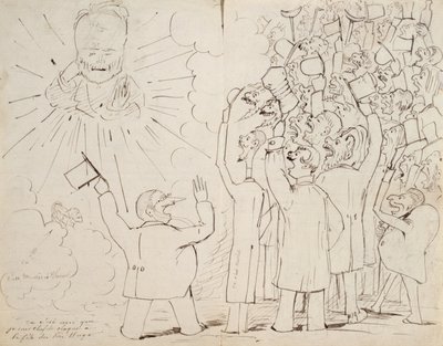 Firandet för gamle Hugo, karikatyr av Victor Hugo (1802-85) från ett brev till Paul Verlaine, ca 1880 av Ernest Delahaye