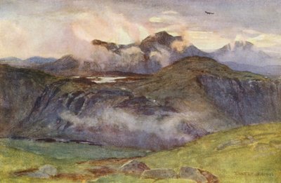 Merrick och Loch Enoch från toppen av Corscrine (färglitografi) av Ernest Edward Briggs