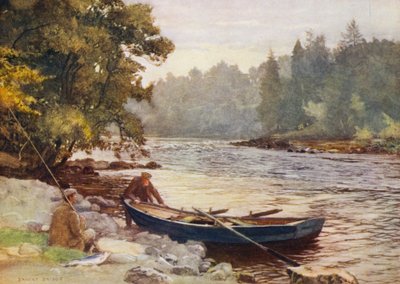 The Tay nedanför Stobhall (färglitografi) av Ernest Edward Briggs