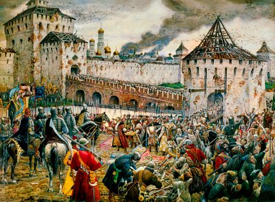 Utvisningen av polska inkräktare från Moskva Kreml, 1612 sent 1800- eller tidigt 1900-tal av Ernest Ernestovich Lissner