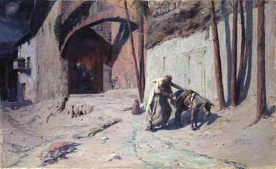 Flykten till Egypten eller Joseph Putting a Pack on his Donkey, 1894 av Ernest Georges Berges