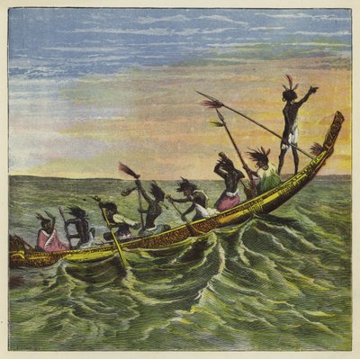 Ashanteernas kung till sjöss i sin statliga kanot av Ernest Henry Griset