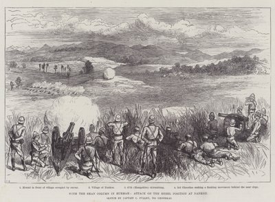 Med Shan-kolonnen i Burma, angrepp på rebellernas position vid Nankon av Ernest Henry Griset