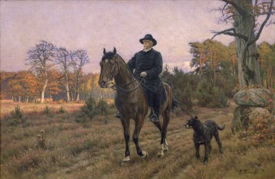 Bismarck till häst med hund (oljetryck) av Ernest Henseler