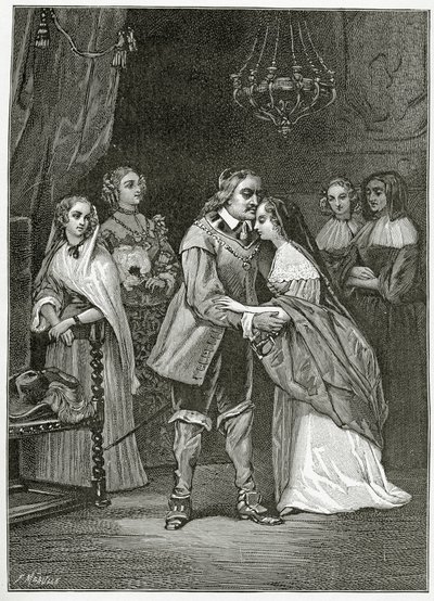 Cromwell och hans döttrar, 1800-talet (bw gravyr) av Ernest Hillemacher