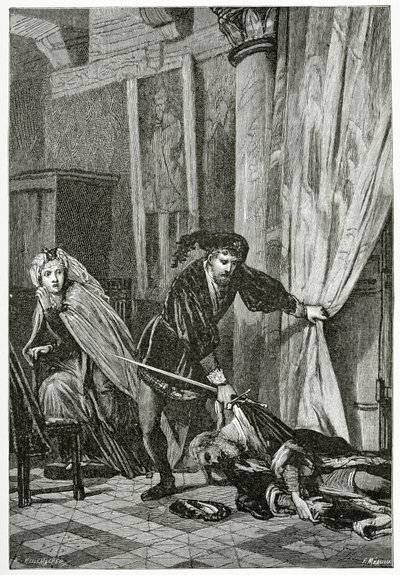 Scen från Hamlet, 1800-talet (bw gravyr) av Ernest Hillemacher