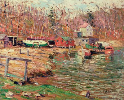 Harlem River Scene (olja på masonit) av Ernest Lawson