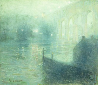 Harlem River på natten av Ernest Lawson