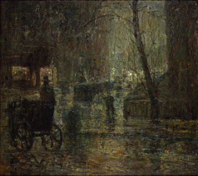 Våt natt, Gramercy Park (efter regn, Nocturne) av Ernest Lawson