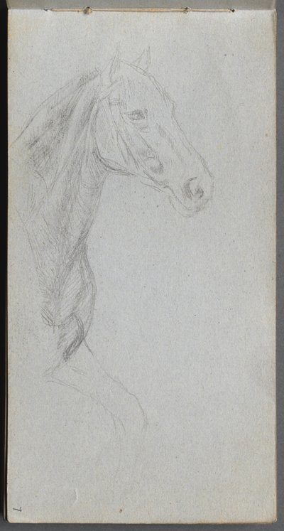 Skissbok, sidan 07: Studie av en häst. av Jean Louis Ernest Meissonier