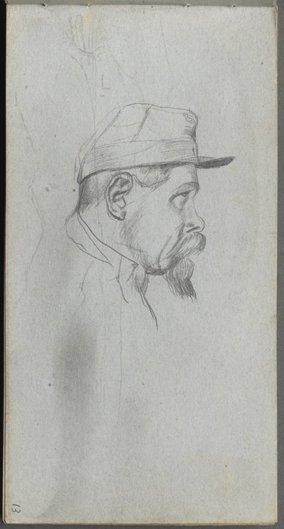 Skissbok, sidan 13: Byst av en man i profil av Ernest Meissonier
