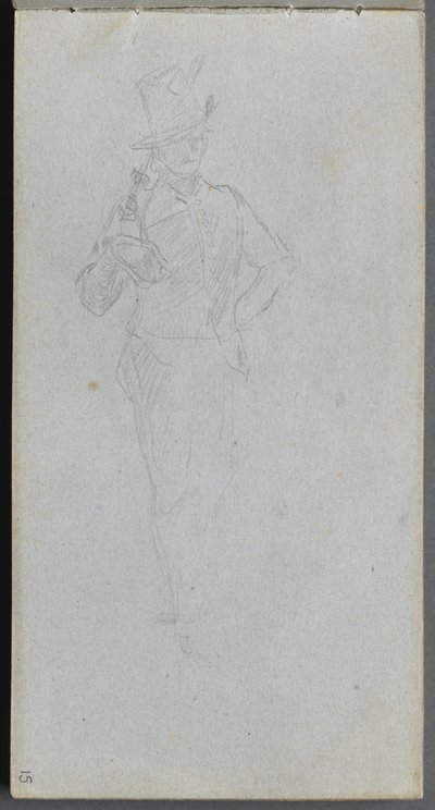 Skissbok, sidan 15: Studie av en soldat. av Jean Louis Ernest Meissonier