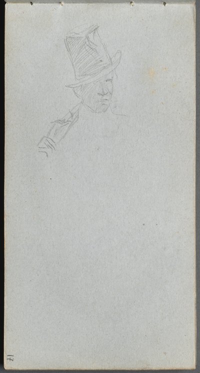 Skissbok, sidan 17: Byst av en man med hög hatt. av Jean Louis Ernest Meissonier