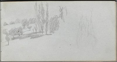 Skissbok, sidan 18: Studie av en häst- och landskapsstudie. av Jean Louis Ernest Meissonier