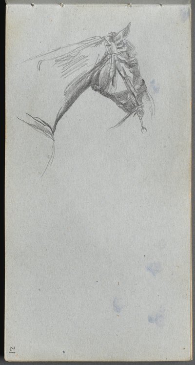 Skissbok, sidan 21: Studie av en häst. av Jean Louis Ernest Meissonier