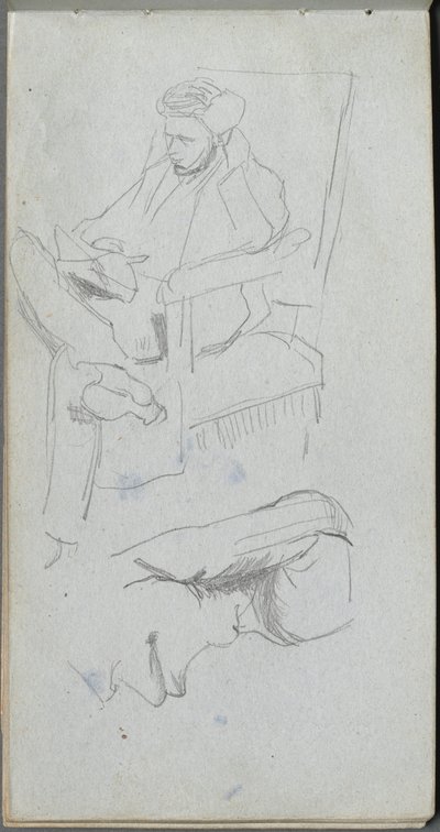 Skissbok, sidan 24: Sittande mansfigur. av Jean Louis Ernest Meissonier