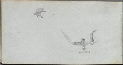 Skissbok, sidan 26: Studie av ett huvud och en lampa. av Jean Louis Ernest Meissonier