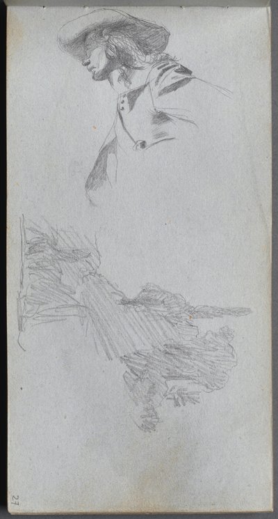 Skissbok, sidan 27: Detaljstudie för On a Terrace and Landscape Study. av Jean Louis Ernest Meissonier