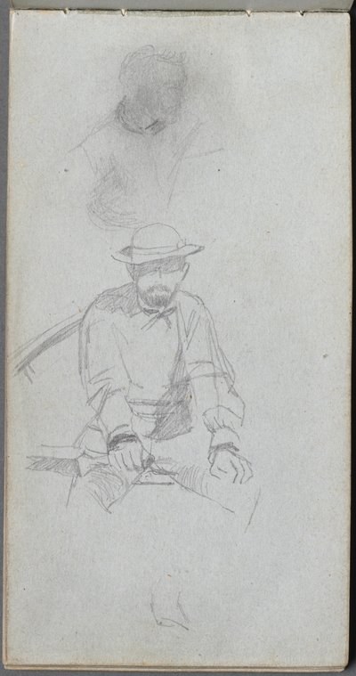 Skissbok, sid 30: Sittande mansfigur och figur i profil. av Jean Louis Ernest Meissonier