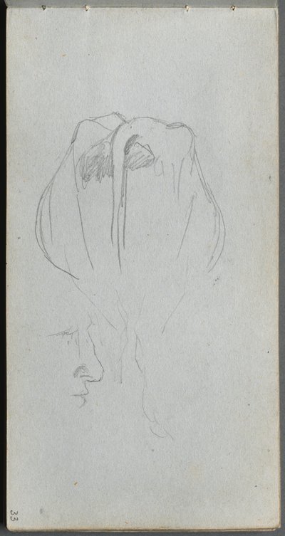 Skissbok, sidan 33: Studie av en ko bakifrån och profilstudie. av Jean Louis Ernest Meissonier