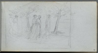 Skissbok, sid 41: Figurer i ett landskap. av Jean Louis Ernest Meissonier