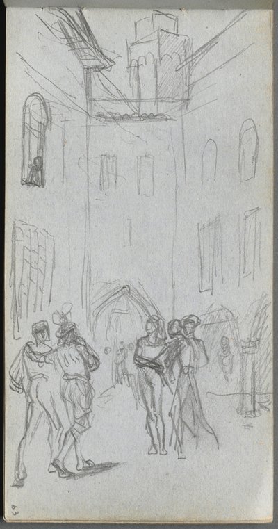 Skissbok, sid 63: Figurer på en innergård av Ernest Meissonier