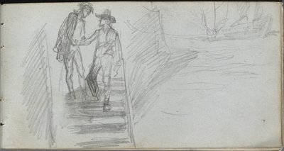Skissbok, sidan 64: Figurer på en trappa. av Jean Louis Ernest Meissonier