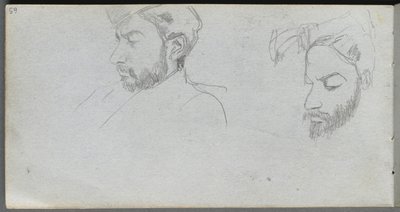 Skissbok, sidan 65: Studie av ansikten i profil. av Jean Louis Ernest Meissonier