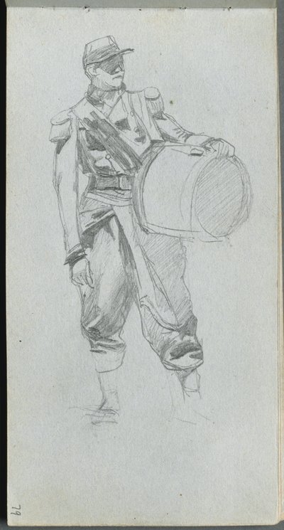 Skissbok, sid 79: Soldat med trumma. av Jean Louis Ernest Meissonier