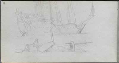 Skissbok, sid 85: Studie av ett skepp och boj. av Jean Louis Ernest Meissonier