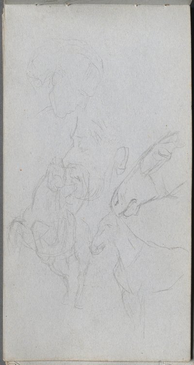 Skissbok, sidan 90: Studie av hästar, profiler. av Jean Louis Ernest Meissonier