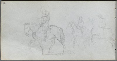 Skissbok, sid 91: Figurer till häst. av Jean Louis Ernest Meissonier
