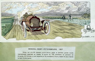 Motorrace: Moskva - St Petersburg, cirka 1900 - teckning av Ernest Montaut (1878-1909). av Ernest Montaut