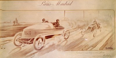 Motorracing: "Paris Madrid": Gabriel vinnare på Mors utrustad med Michelin-däck "" Illustration 1903 av Ernest Montaut