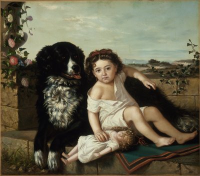Porträtt av en flicka med en hund, 1879 av Ernest Narjot