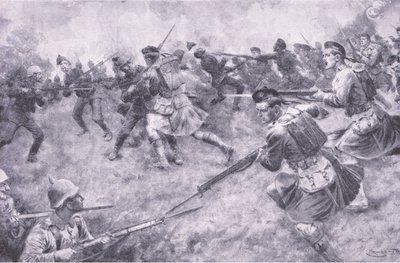 Galant laddning av London Scottish, från History of the Great War Vol 3 publicerad av Waverley Book Co Limited, ca 1920 av Ernest Prater