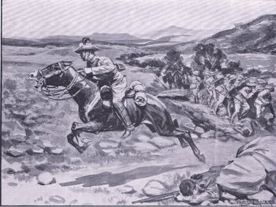 Livvaktens tillfångatagande: Lieut Batemans vågade raid, illustration från After Pretoria: The Guerilla War, 1902 av Ernest Prater