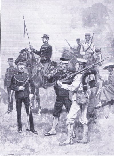 Typer av japanska soldater, illustration från Cassells History of the Russian-Japanese War Vol 1, c.1900 av Ernest Prater